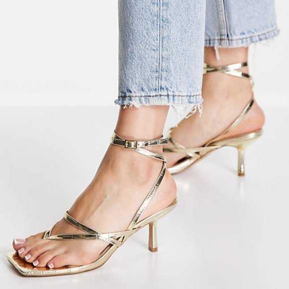 Topshop Shoes - Topshop Nancy Strappy Gold Croc Metallic Square Toe Open Sandal Size 7